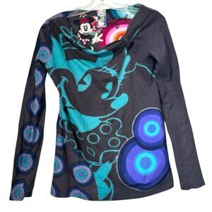 DESIGUAL x DISNEY Minnie Mickey Mouse Cotton Top Graphic Print Applique Shirt M